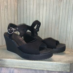 Crocs Black Fabric Wedge Heel Size W8
